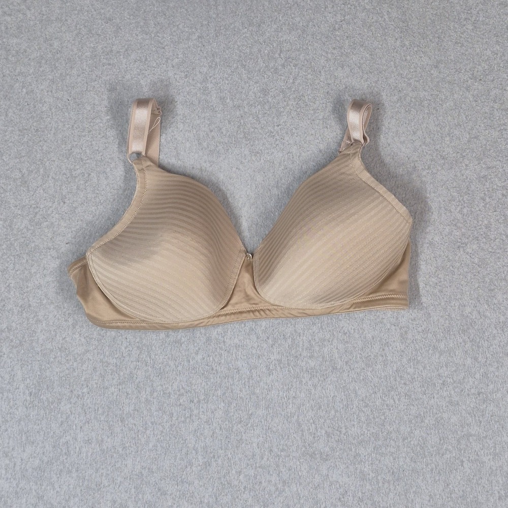 Warners Women Bra 36C Beige Striped Adjustable Strap Wireless Lightly Lined
